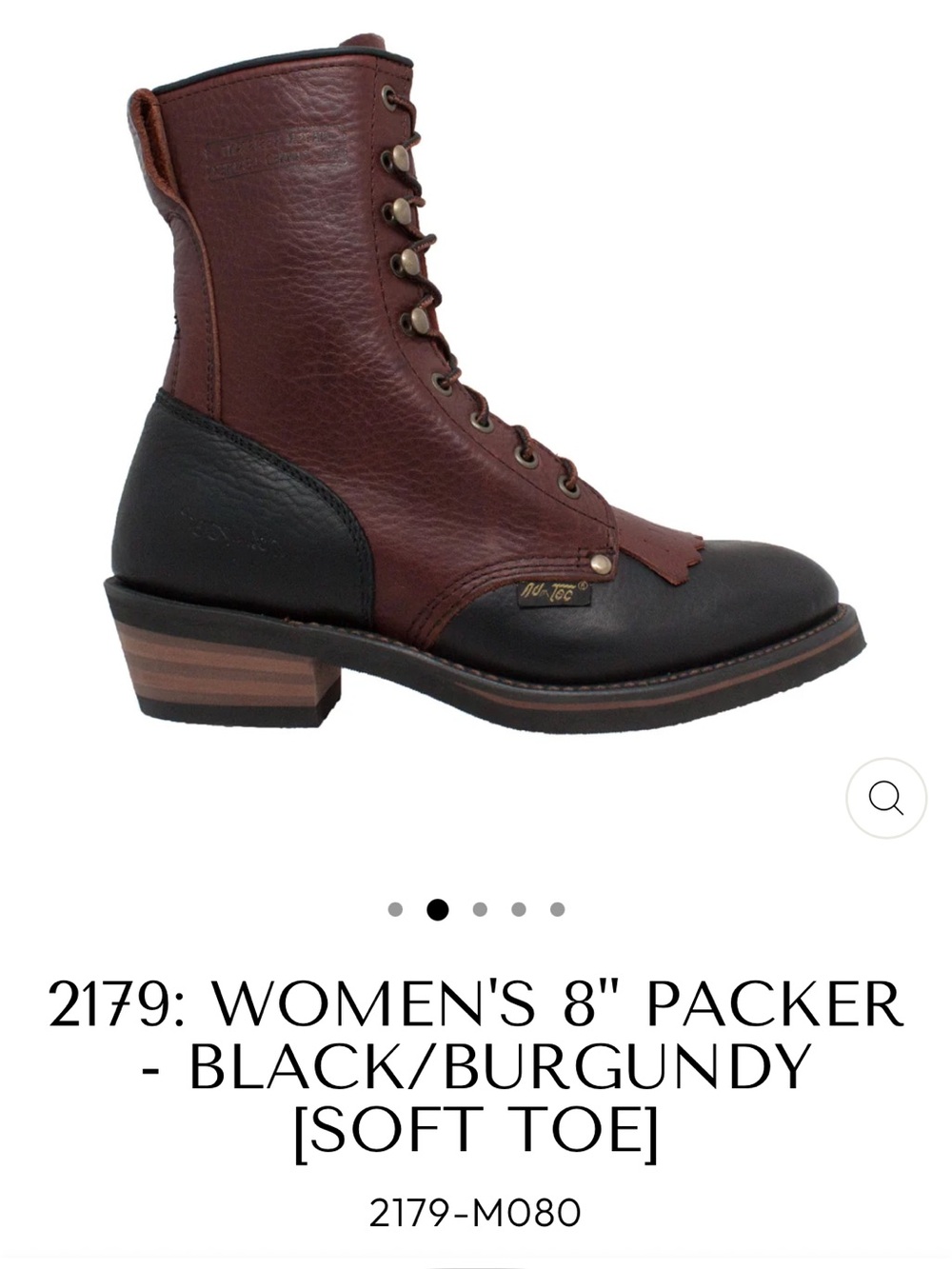 Ad Tec 2179 Women's 8" Packer Boots Leather Black Burgundy Soft Toe Size 7